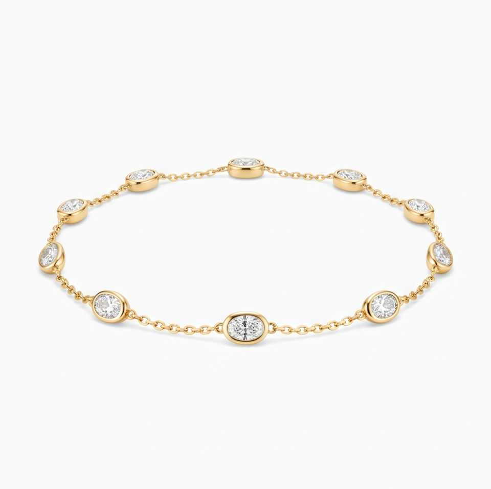 Oval Diamond Station Anklet