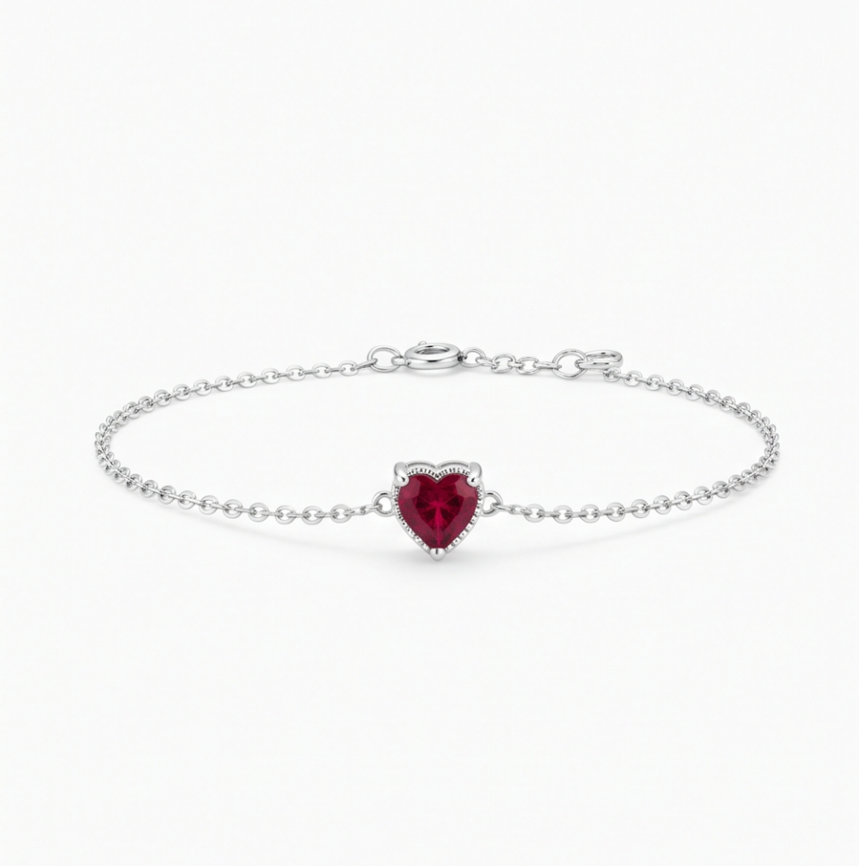 Ruby Heart Charm Anklet