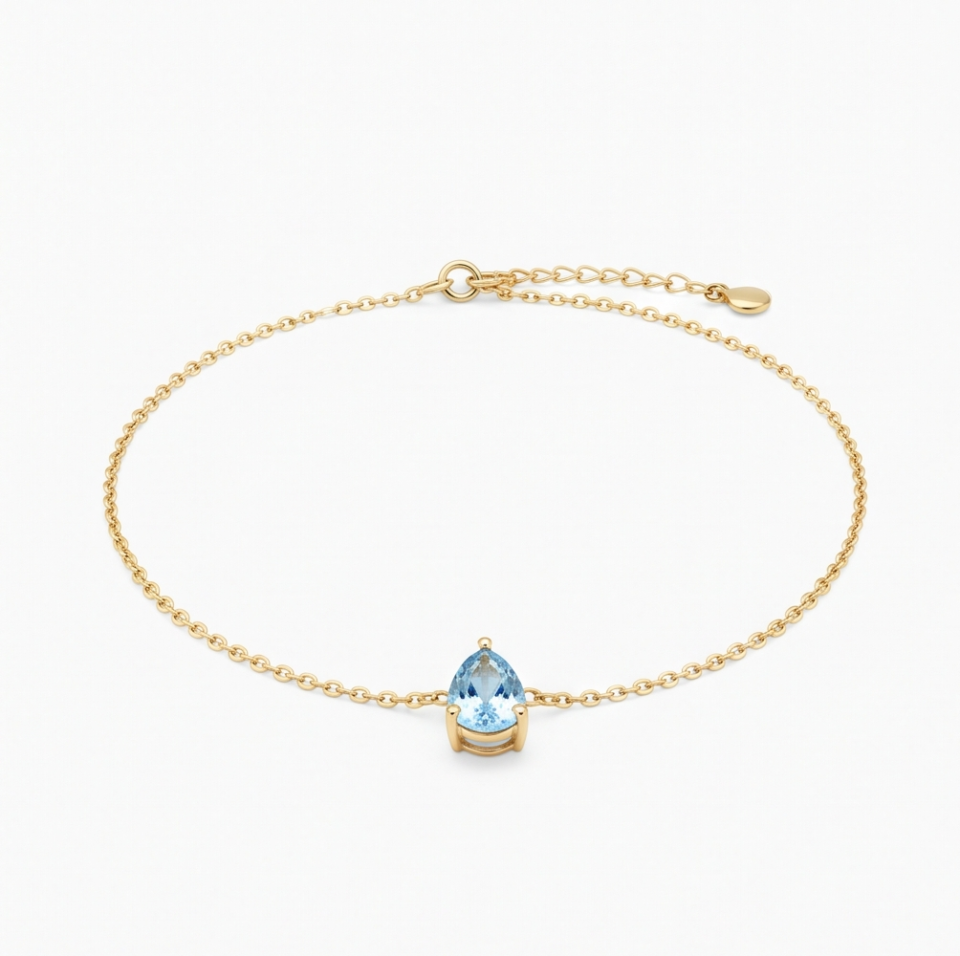 Aquamarine Drop Anklet