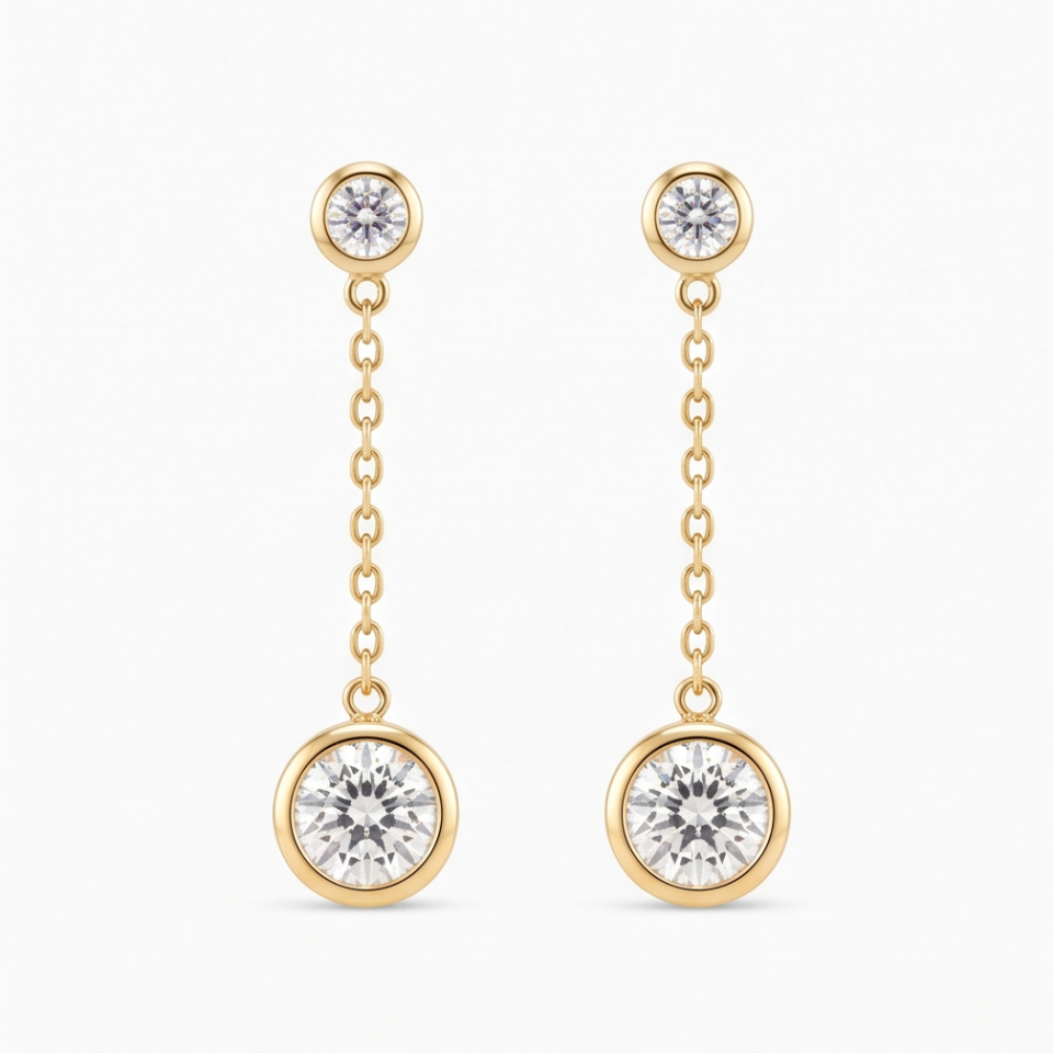Bezel Diamond Drop Earrings