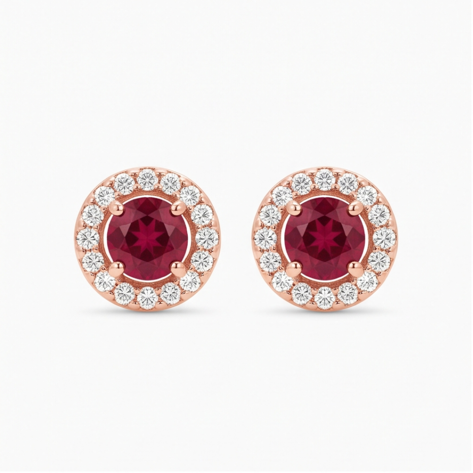 Ruby Halo Stud Earrings