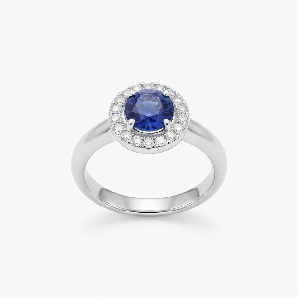 Sapphire and Diamond Halo Ring